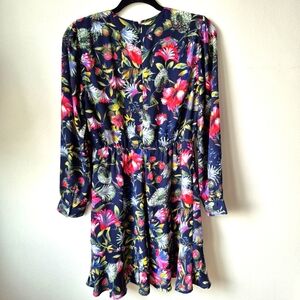J. Crew Women's Flouncy Hem Dress Painted Floral Long Sleeve Black Purple Size 4